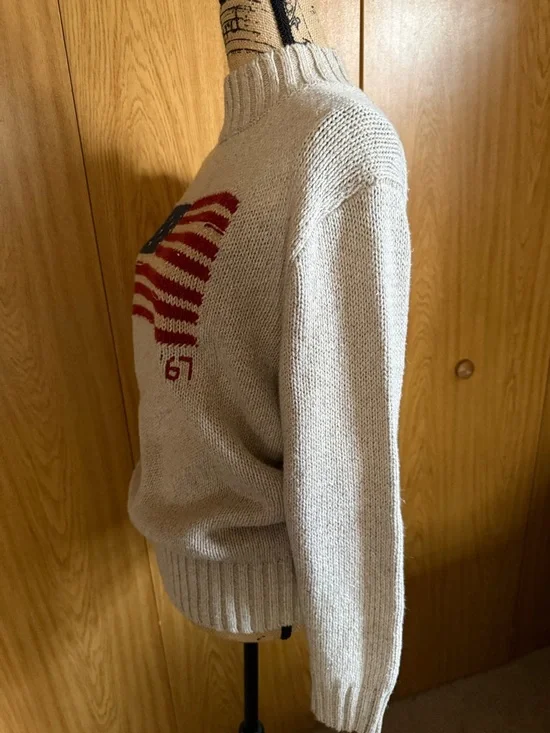 Ralph Lauren Cream Cable Knit Sweater with Navy Polo Label - Picture 4 of 9